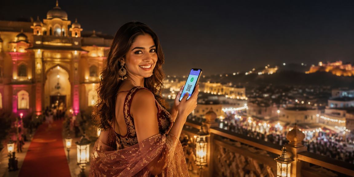 Night market in India with cricket betting advertisements